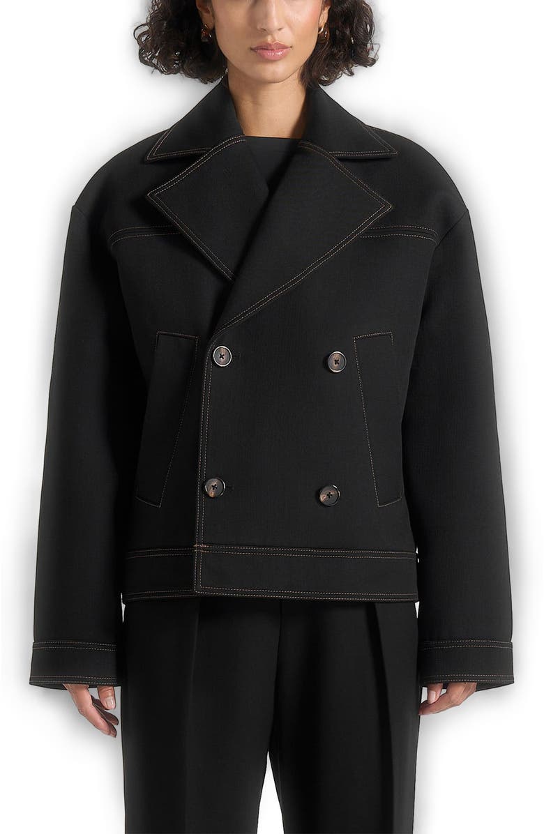 Manière De Voir Mika Unisex Tailored Double Breasted Jacket With Contrast Stitch, Alternate, color, Black