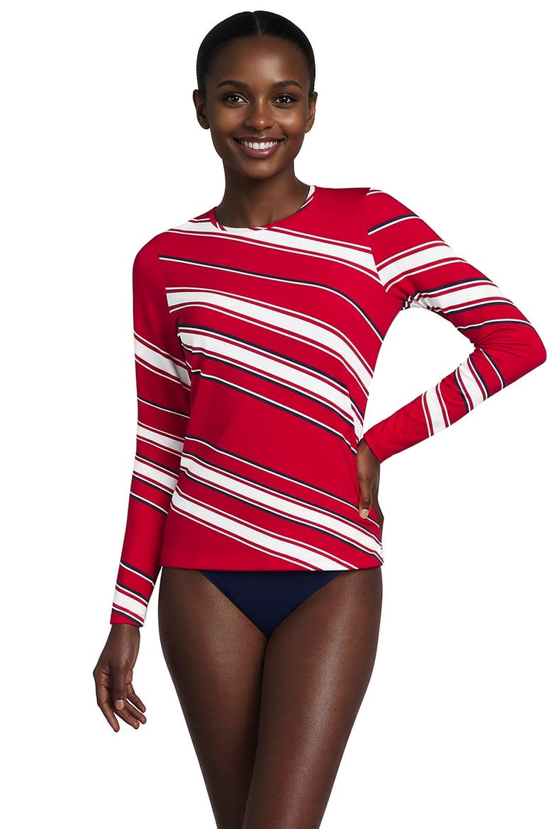 SunShade UPF 50 Long Sleeve Rash Guard Swim Tee, Main, color, Diagonal Stripe/Strawberry