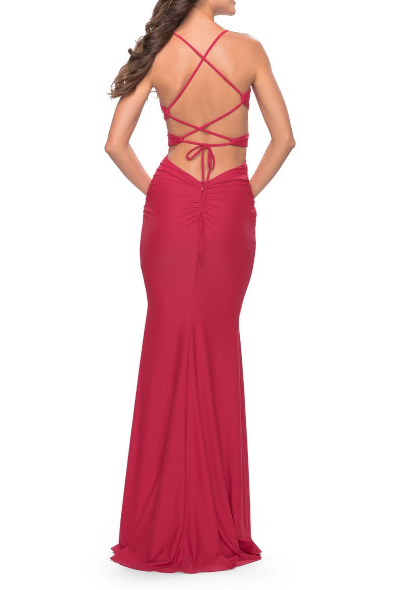 Side Cut Out Jersey Dress with Strappy Back, Alternate, color, Red