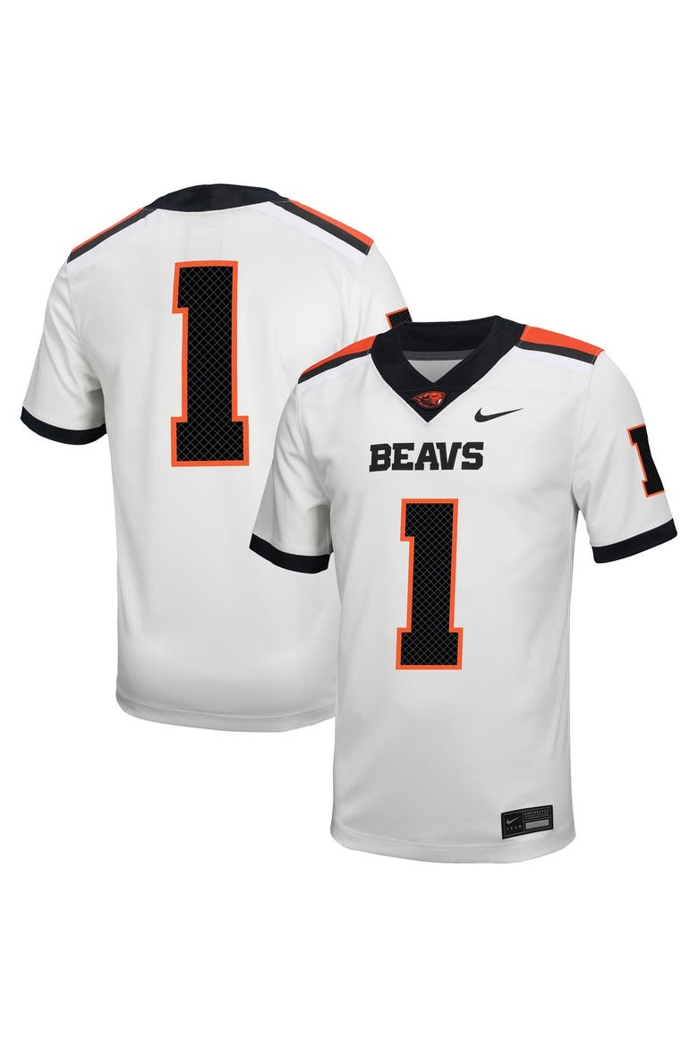 Men's Nike #1 White Oregon State Beavers Road Replica Football Jersey, Main, color, White