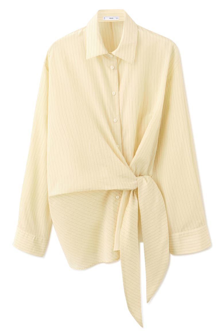 Stripe Tie Waist Cotton Blend Button-Up Shirt, Alternate, color, PASTEL YELLOW