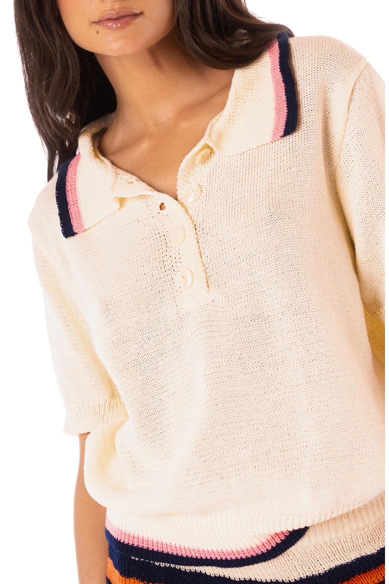 Nela Cover-Up Polo Sweater, Alternate, color, BEIGE OVERFLOW