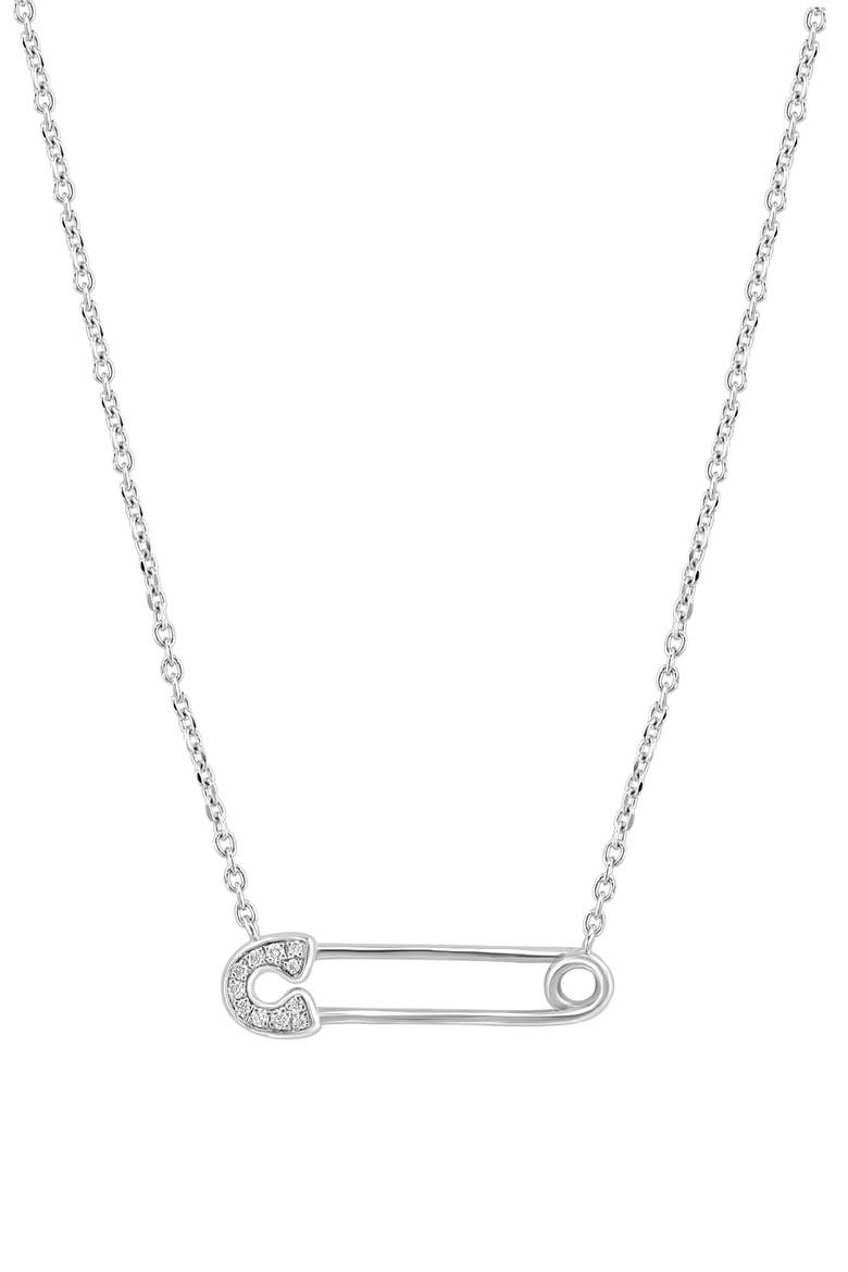 Diamond Safety Pin Necklace - 0.03ct., Main, color, STERLING SILVER
