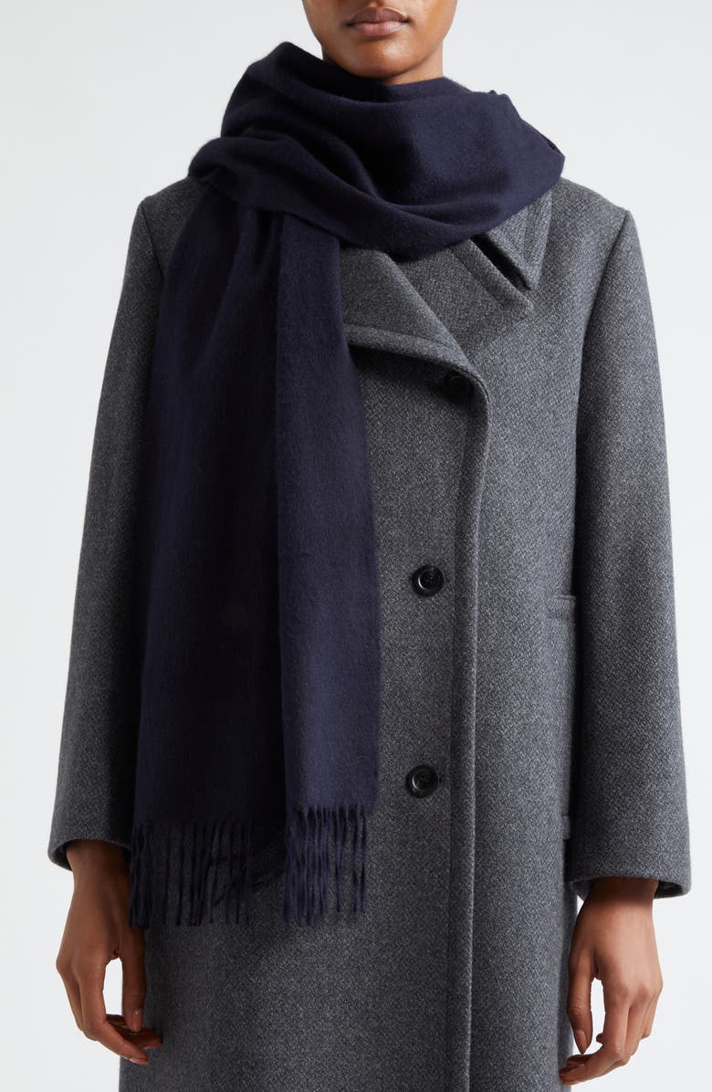 Johnstons of Elgin Cashmere Fringe Scarf, Alternate, color, Dark Navy