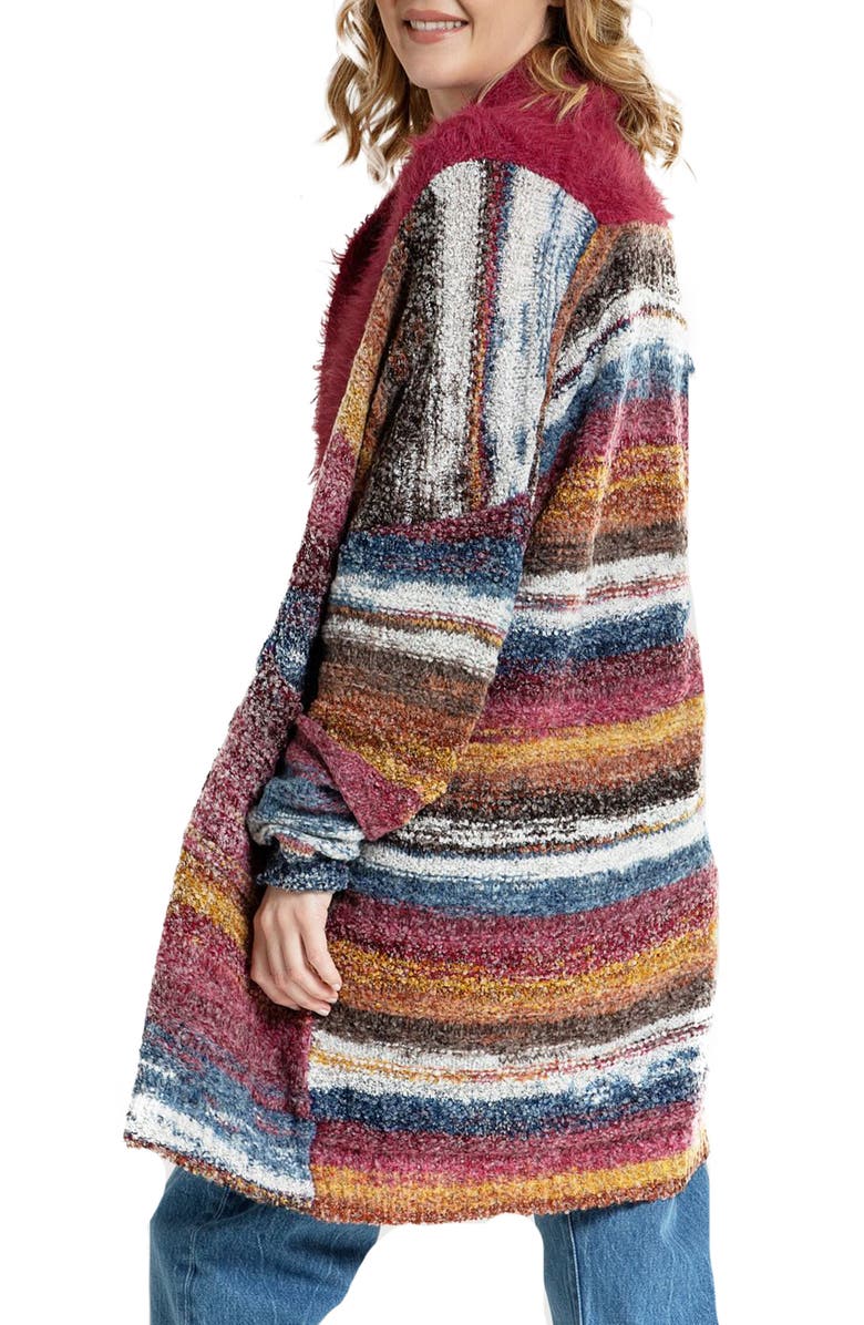 SAACHI Faux Fur Collar Striped Cardigan, Alternate, color, Purple