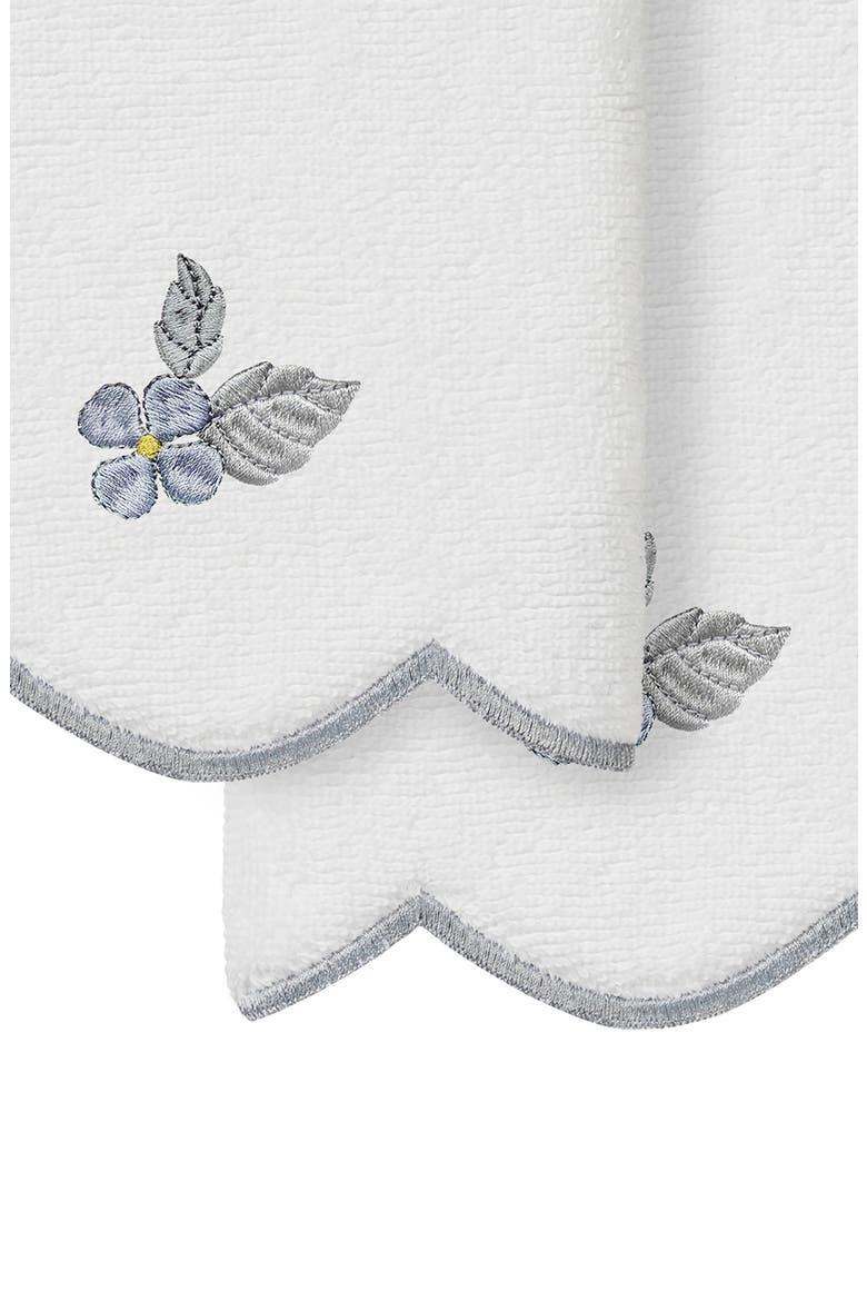 Flower Crest Embroidered Scallop 2-Piece Washcloth Set, Alternate, color, WHITE/ GRAY