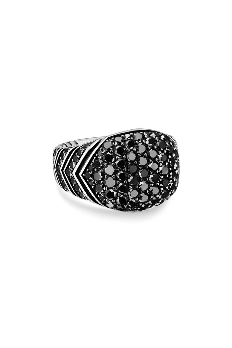 Chevron Signet Ring in Sterling Silver with Black Diamonds, Main, color, SILVER PAVE