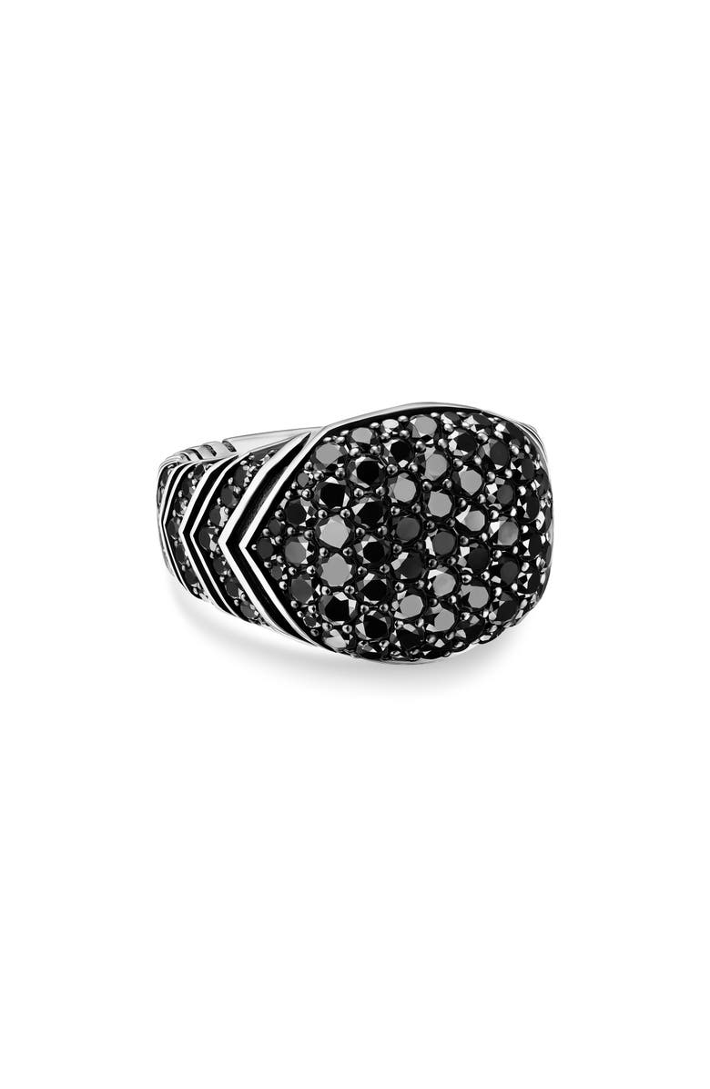 David Yurman Chevron Signet Ring in Sterling Silver with Black Diamonds, Main, color, Silver Pave