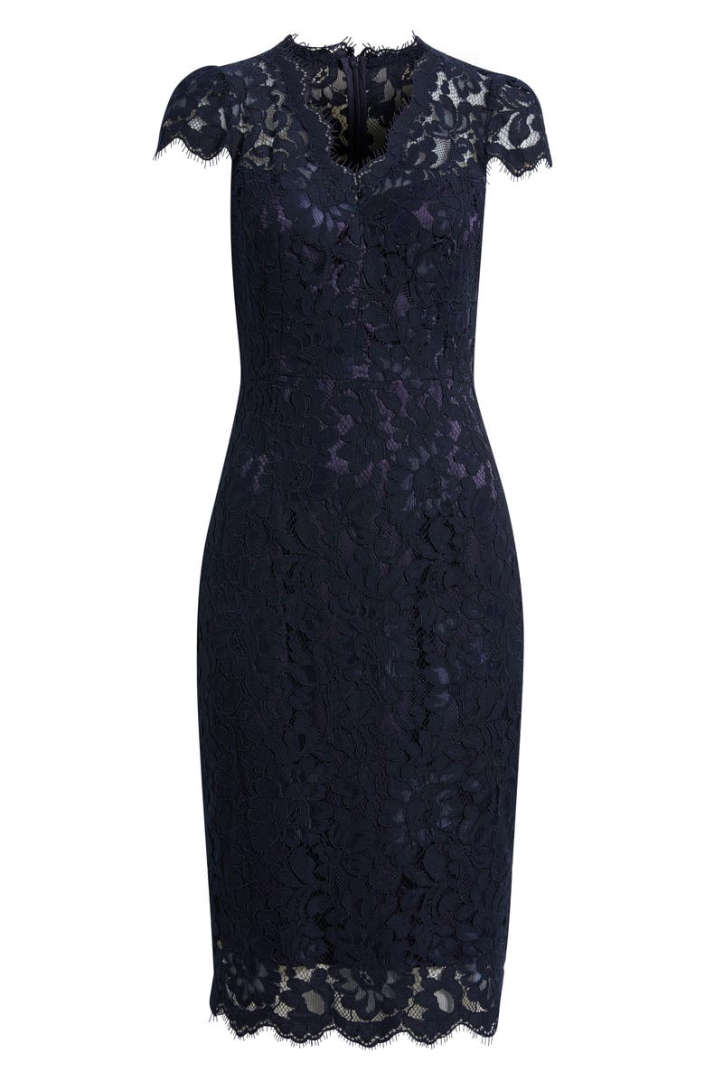 Eliza J Lace Sheath Dress, Alternate, color, Navy