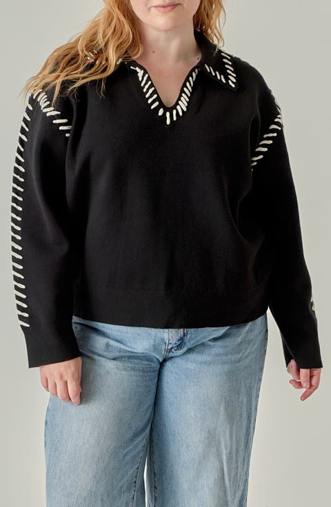 Blanket Stitch Detail Knit Top