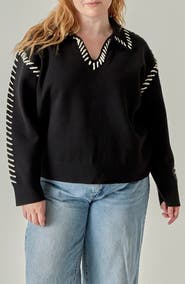 English Factory Blanket Stitch Detail Knit Top