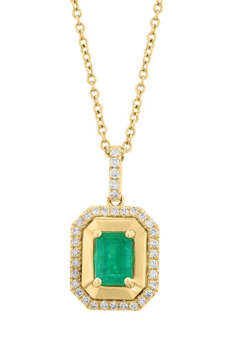 EFFY 14K Gold Emerald & Diamond Halo Pendant Necklace, Alternate, color, 