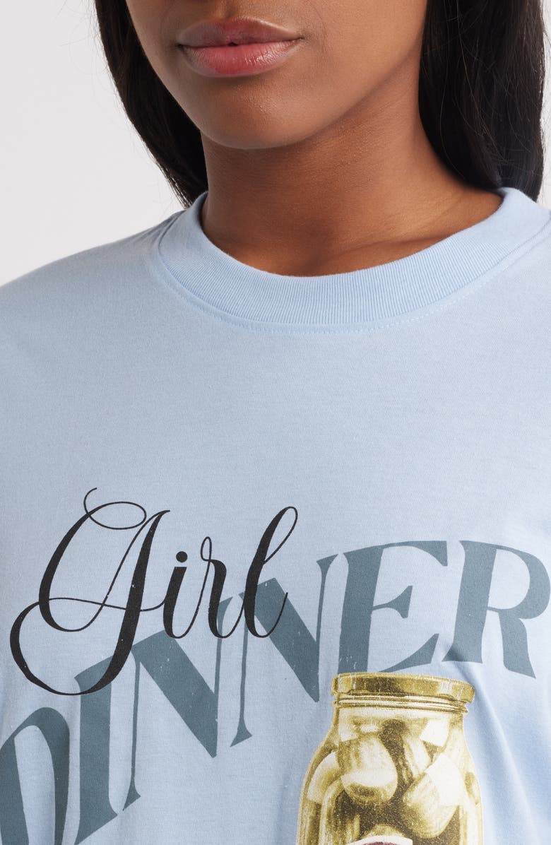 Vinyl Icons Girl Dinner Cotton Blend Graphic T-Shirt, Alternate, color, Light Blue