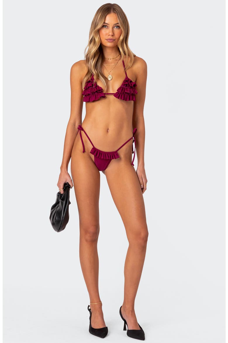Joelle Ruffle Side Tie Bikini Bottoms, Alternate, color, BURGUNDY