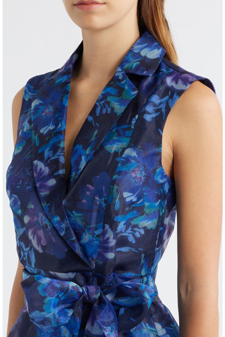 Flroal Wrap Front Sleeveless Cocktail Dress, Alternate, color, BLUE MULTI