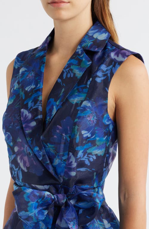 Julia Jordan Flroal Wrap Front Sleeveless Cocktail Dress In Blue