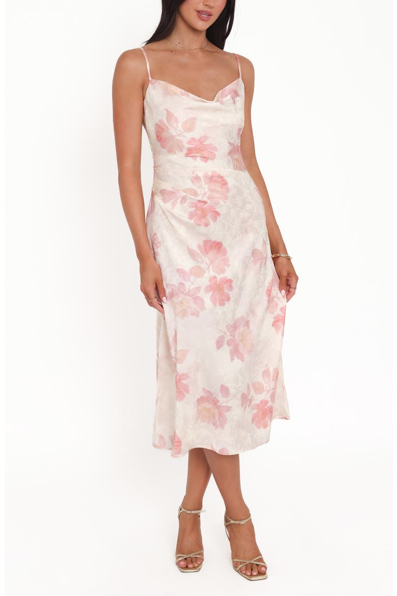 Sandrine Floral Satin Midi Dress, Main, color, PINK FLORAL