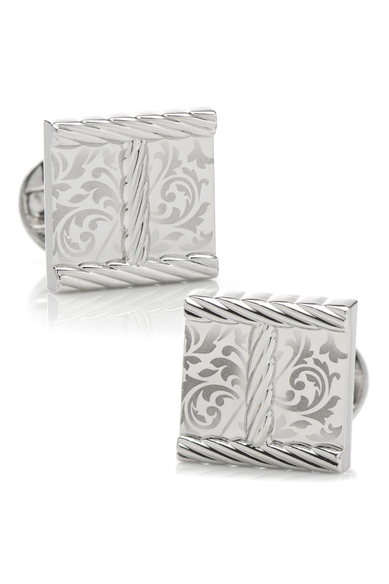 Engraved Cuff Links, Main, color, SILVER