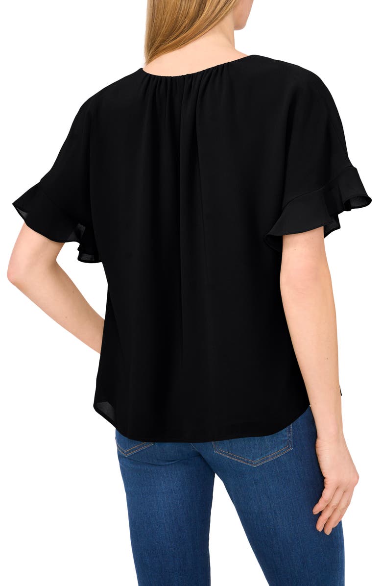 CeCe Flutter Sleeve Georgette Top, Alternate, color, Rich Black