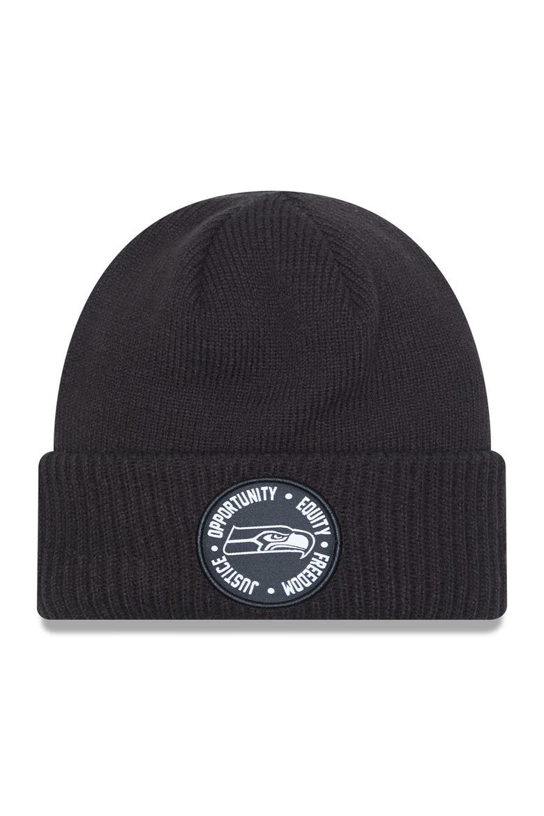 Men's New Era Black Seattle Seahawks 2022 Inspire Change  Cuffed Knit Hat, Main, color, Black
