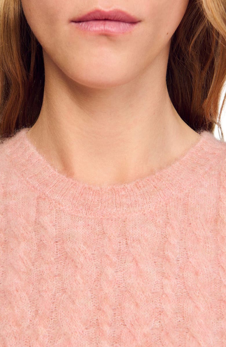 SANDRO Sleeveless brushed cable knit sweater, Alternate, color, Poudre Pink