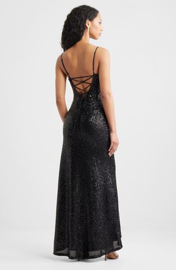 Tie Back Sequin Gown