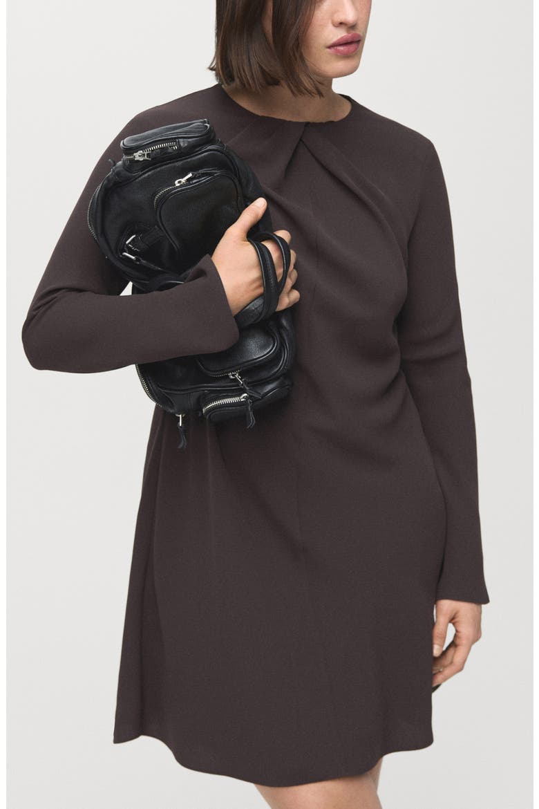 Drape Long Sleeve Sheath Dress, Alternate, color, BROWN