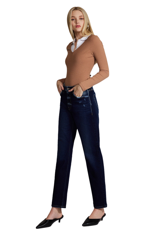 Kancan Premier Delores Premier High Rise Straight Jeans In Dark Wash
