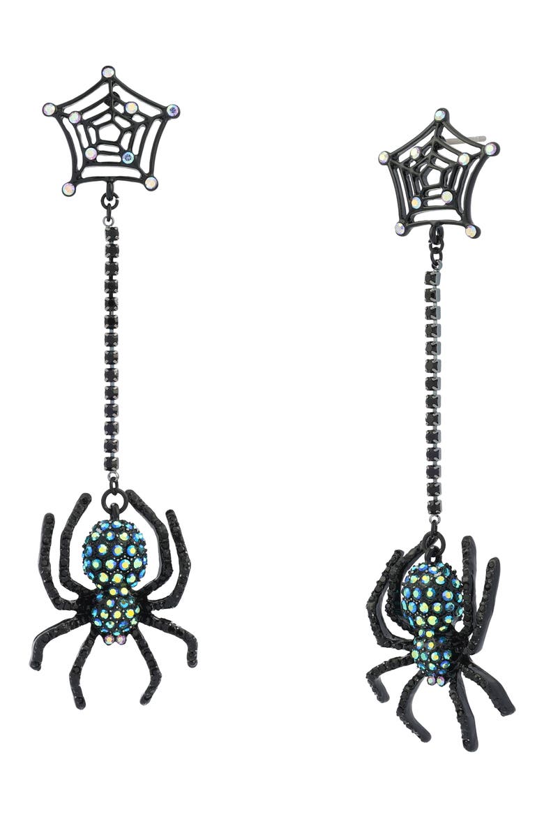 Spider Web Linear Drop Earrings, Main, color, GREEN