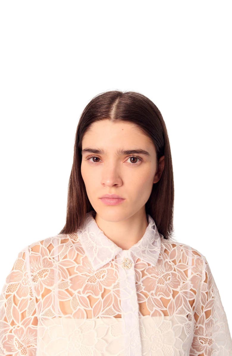 maje Cropped floral lace blouse, Alternate, color, 