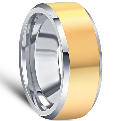Bliss Diamond Polished Tungsten & Gold Plated Two Tone 8mm Ring Wedding Band