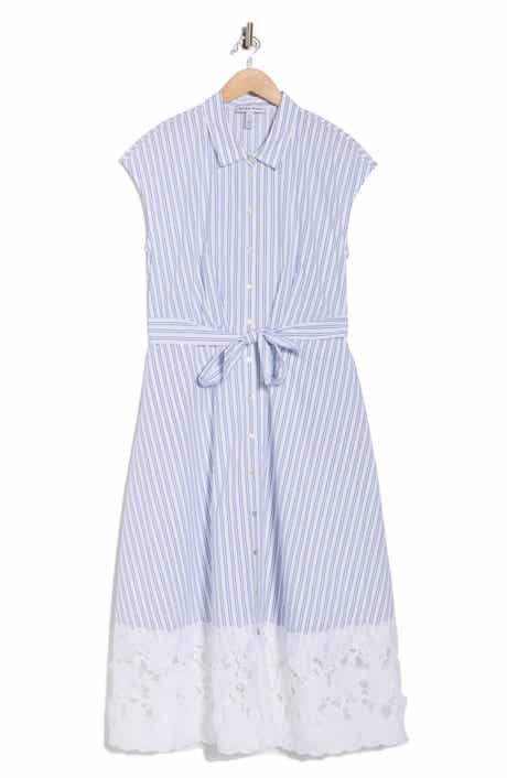 Ellen Tracy Floral Lace Trim Cotton Shirtdress