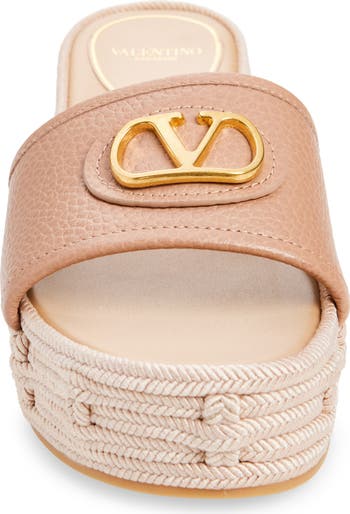 Valentino Garavani VLOGO Espadrille Platform Wedge Slide