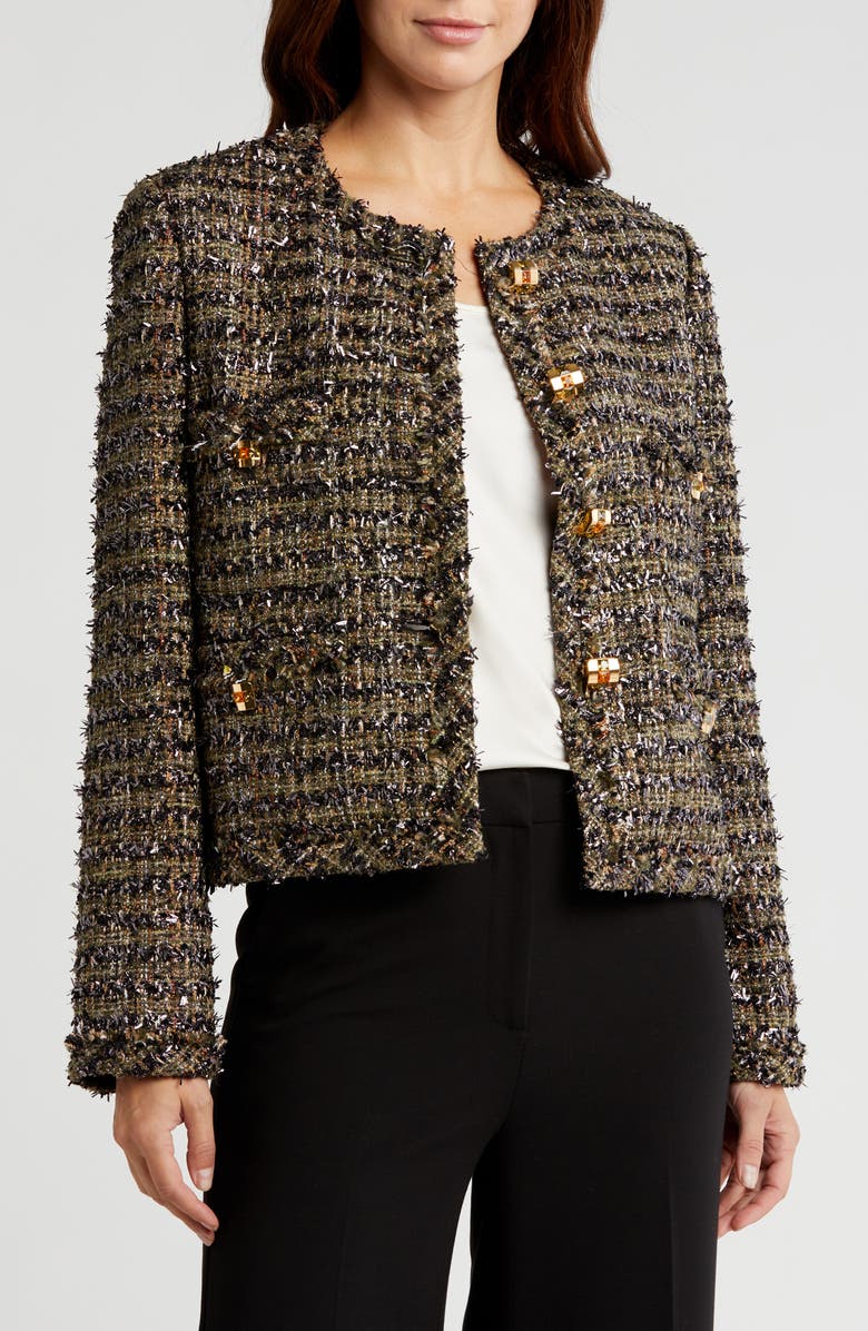 ST. JOHN Metallic Eyelash Tweed Jacket, Main, color, Cypress Multi
