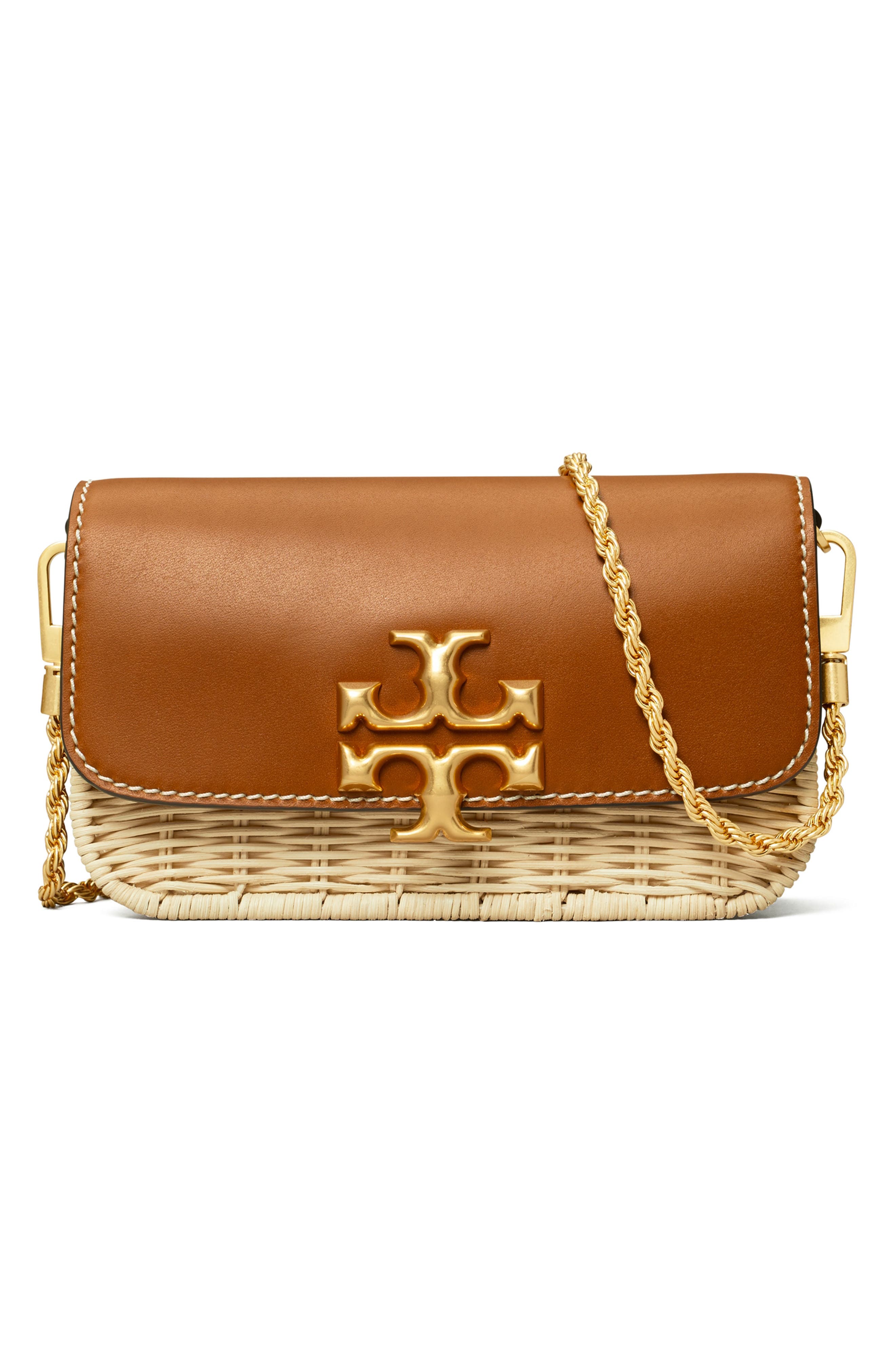 Tory Burch Eleanor Wicker & Leather Phone Crossbody Bag, Main, color, 