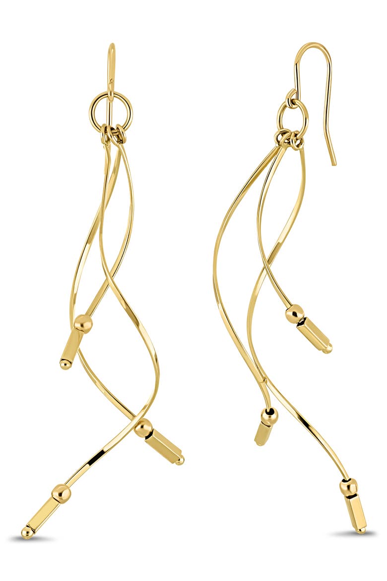 14K Yellow Gold Wavy Bar Drop Earrings, Main, color, 14KY