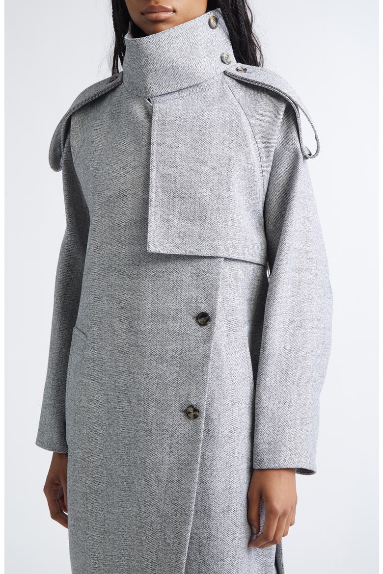 Oblique Caviar Asymmetric Wool Trench Coat, Alternate, color, HERITAGE WHITE/ BLACK