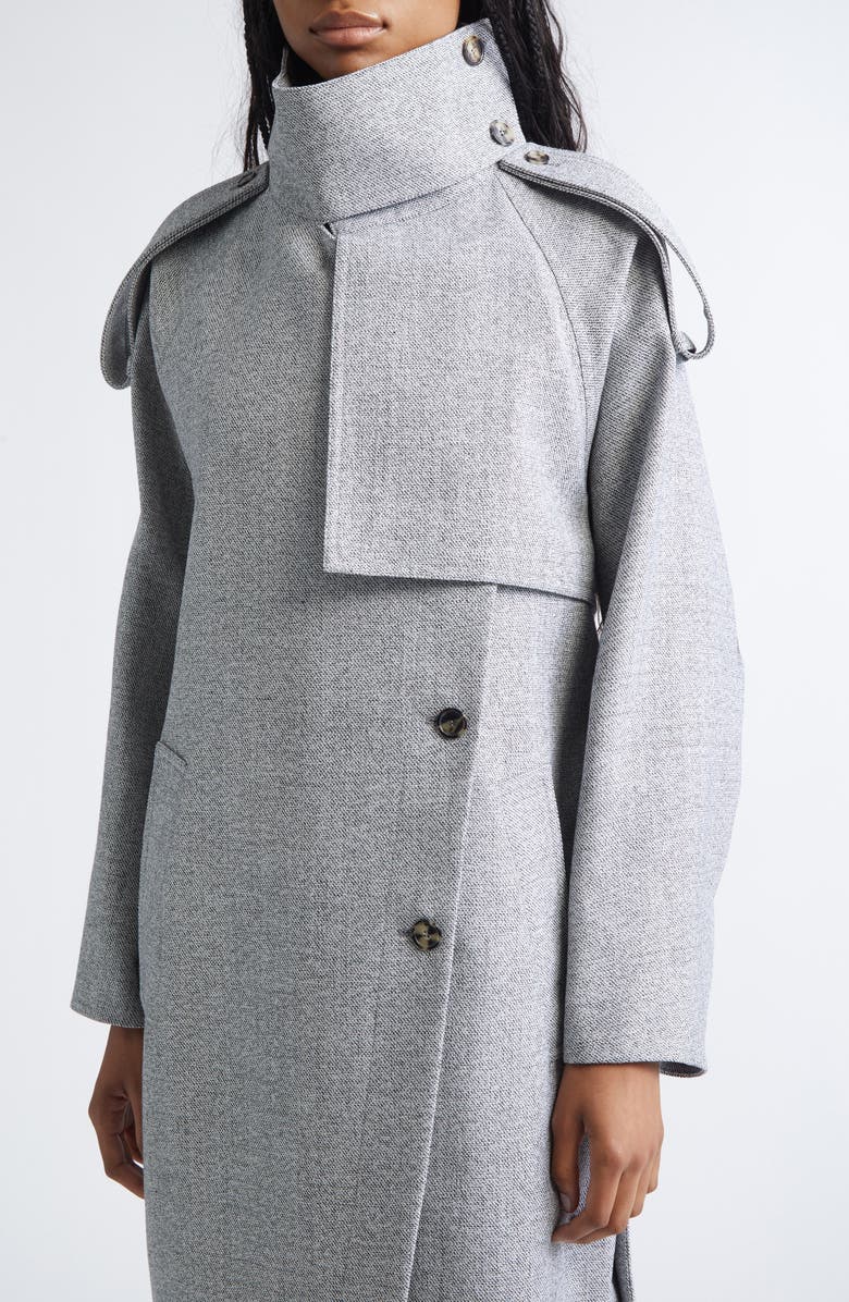 Courrèges Oblique Caviar Asymmetric Wool Trench Coat, Alternate, color, Heritage White/ Black