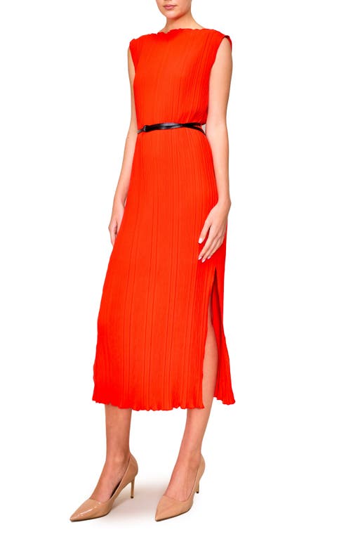 Melloday Twist Pleat Belted Midi Dress In Red