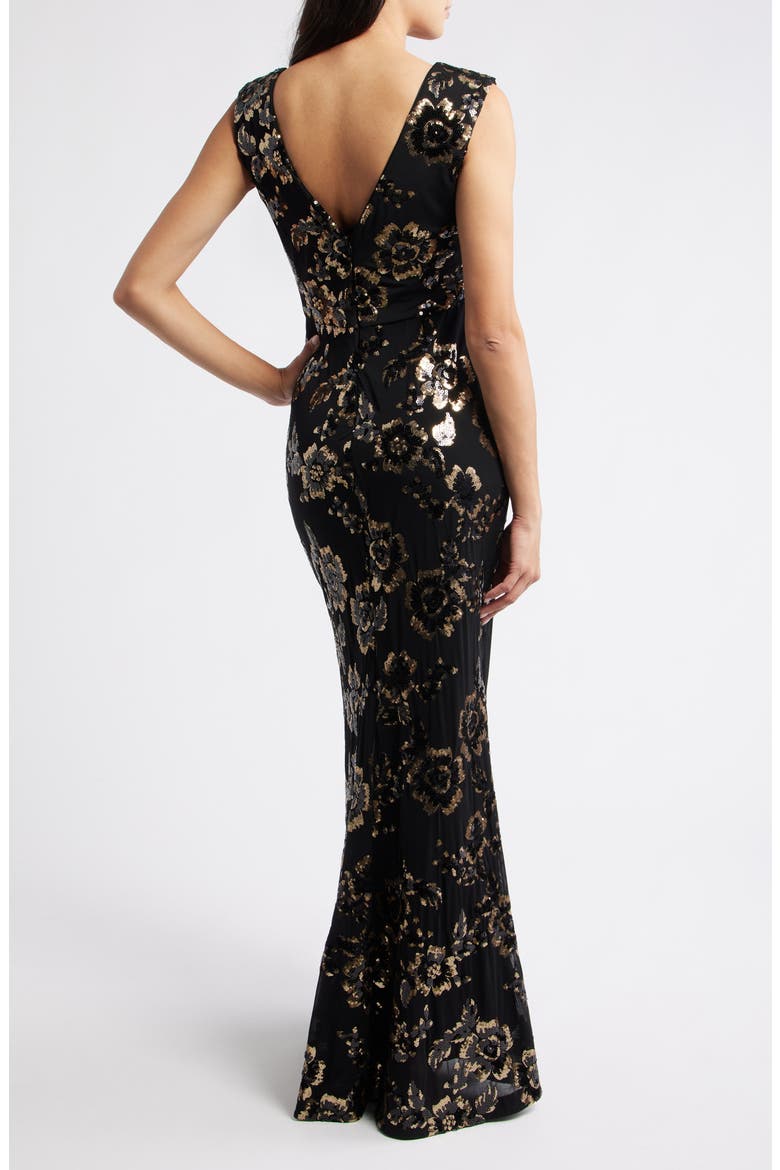 Sequin Cap Sleeve Mermaid Gown, Alternate, color, BLACK GOLD