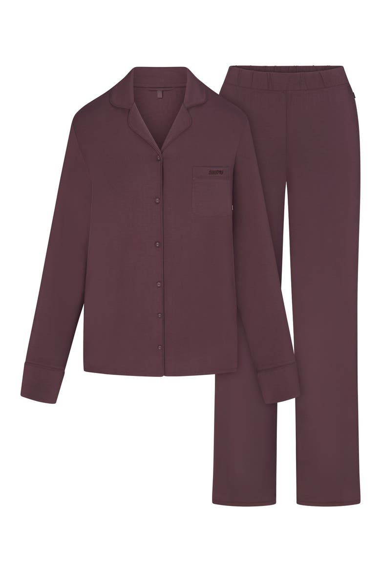 Sleep Long Sleeve Button-Up Pajamas, Alternate, color, RAISIN