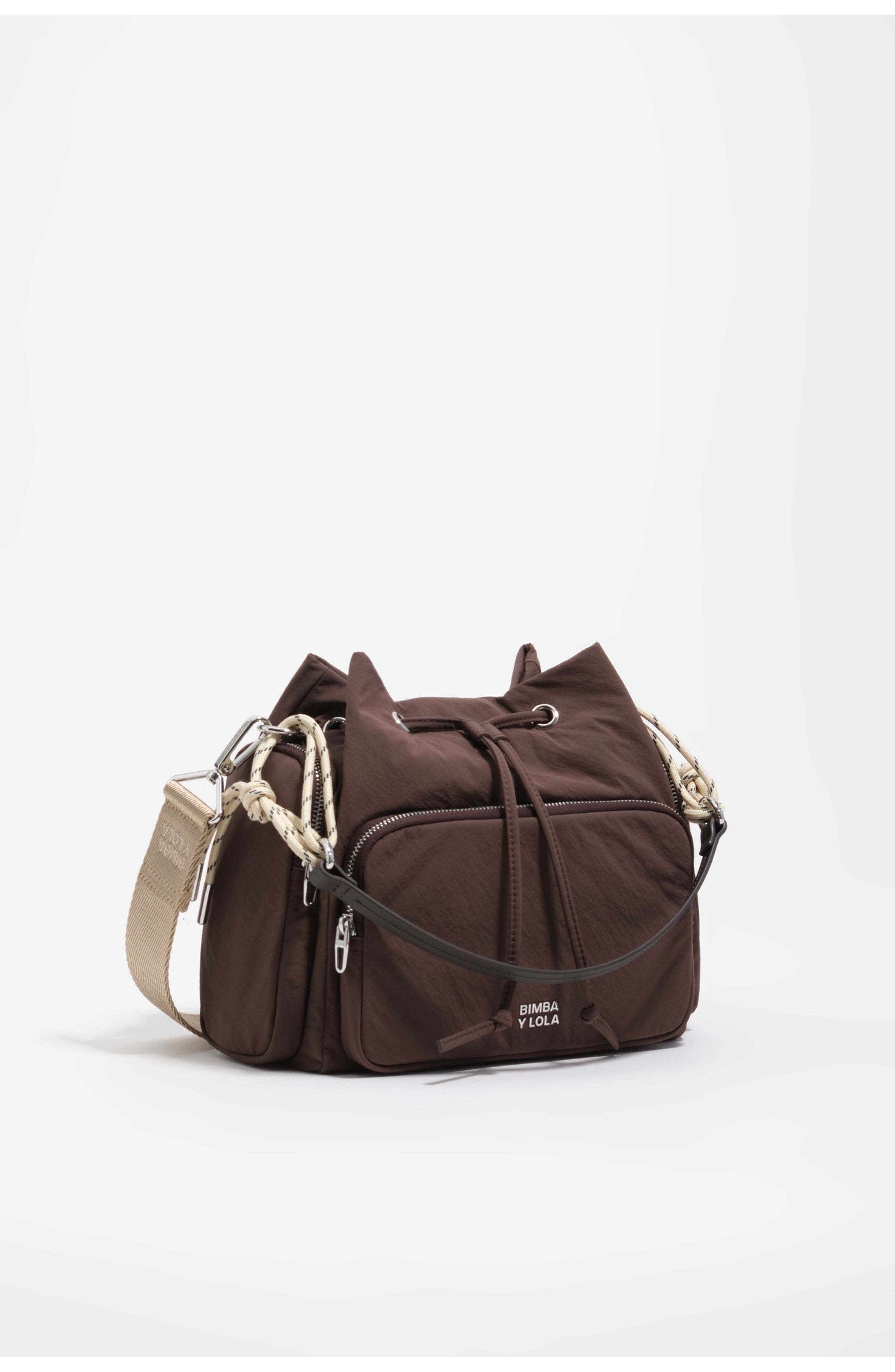 Bimba y Lola Nylon Structured Crossbody Bag, Main, color, Dark Brown