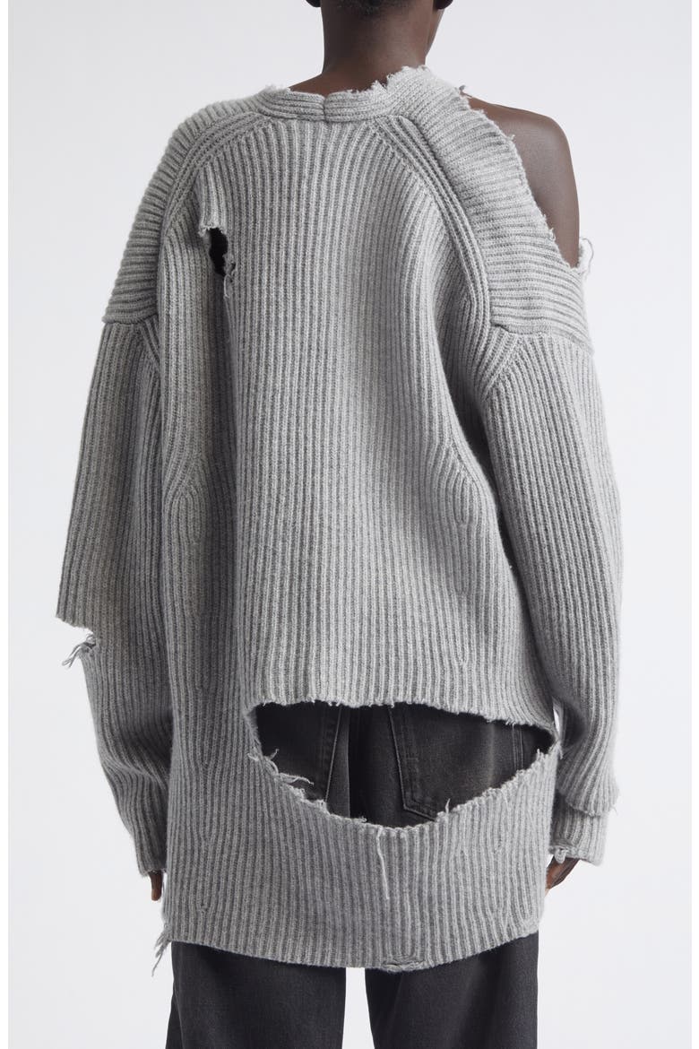 Courtny Oversize Destroyed Rib Merino Wool Cardigan, Alternate, color, GREY