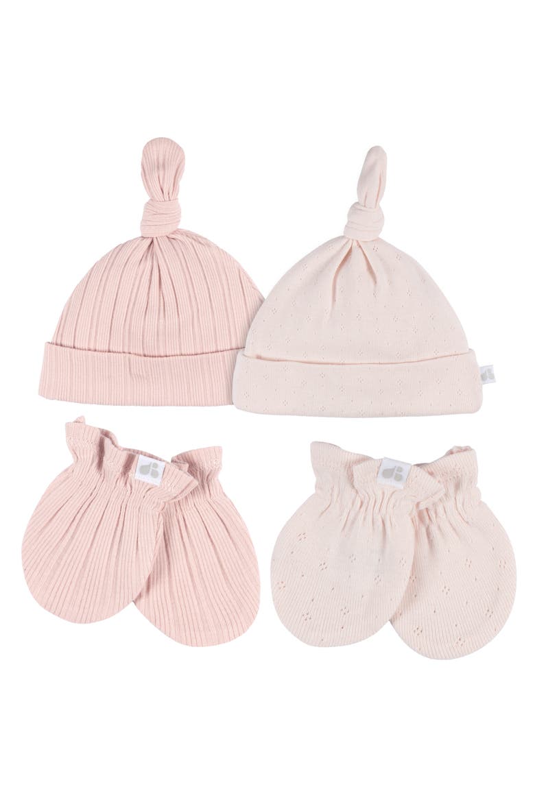 Caps and No Scratch Mittens Set, Main, color, Pink