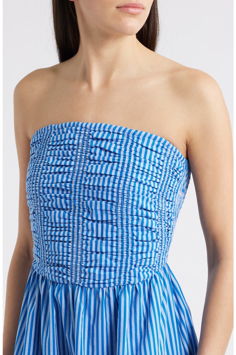 Stripe Strapless Cotton Fit & Flare Midi Dress, Alternate, color, BLUE