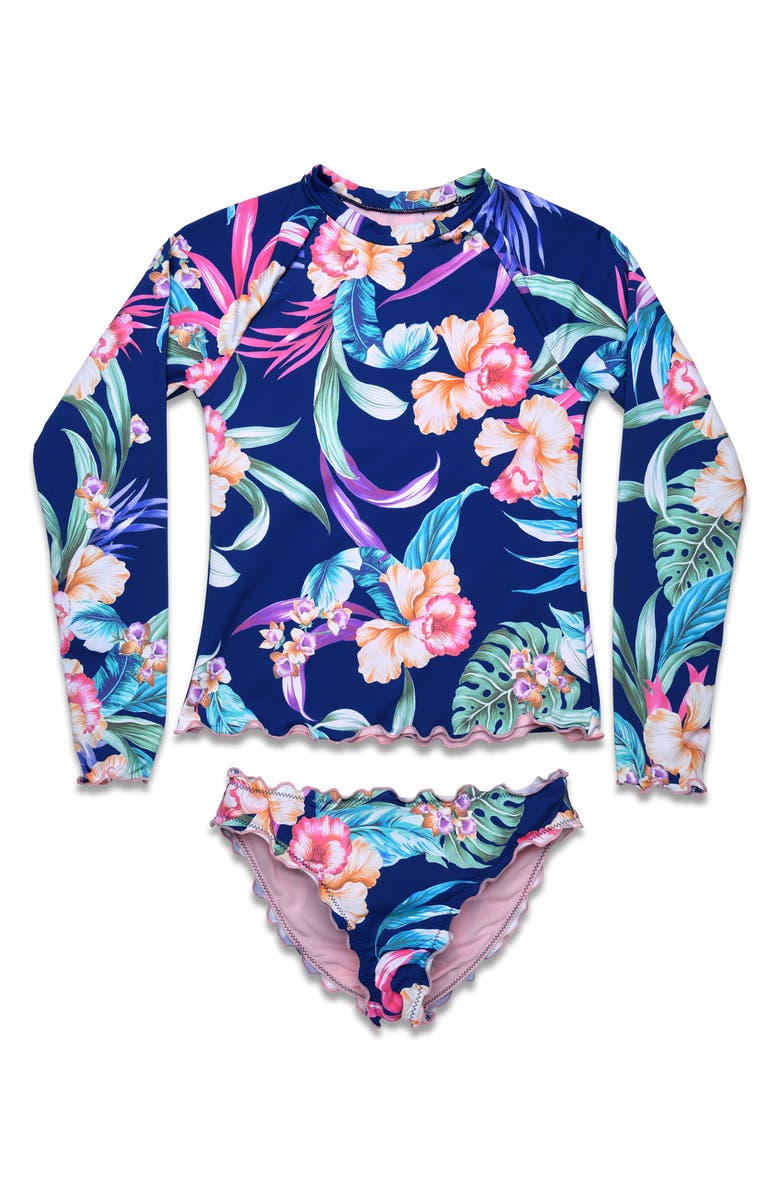 Hobie Kids' Print Two-Piece Rashguard Swimsuit, Main, color, 