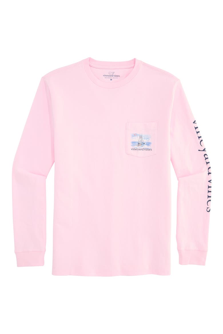 Shining Sea Long Sleeve Cotton Graphic Pocket T-Shirt, Main, color, PINK DRINK