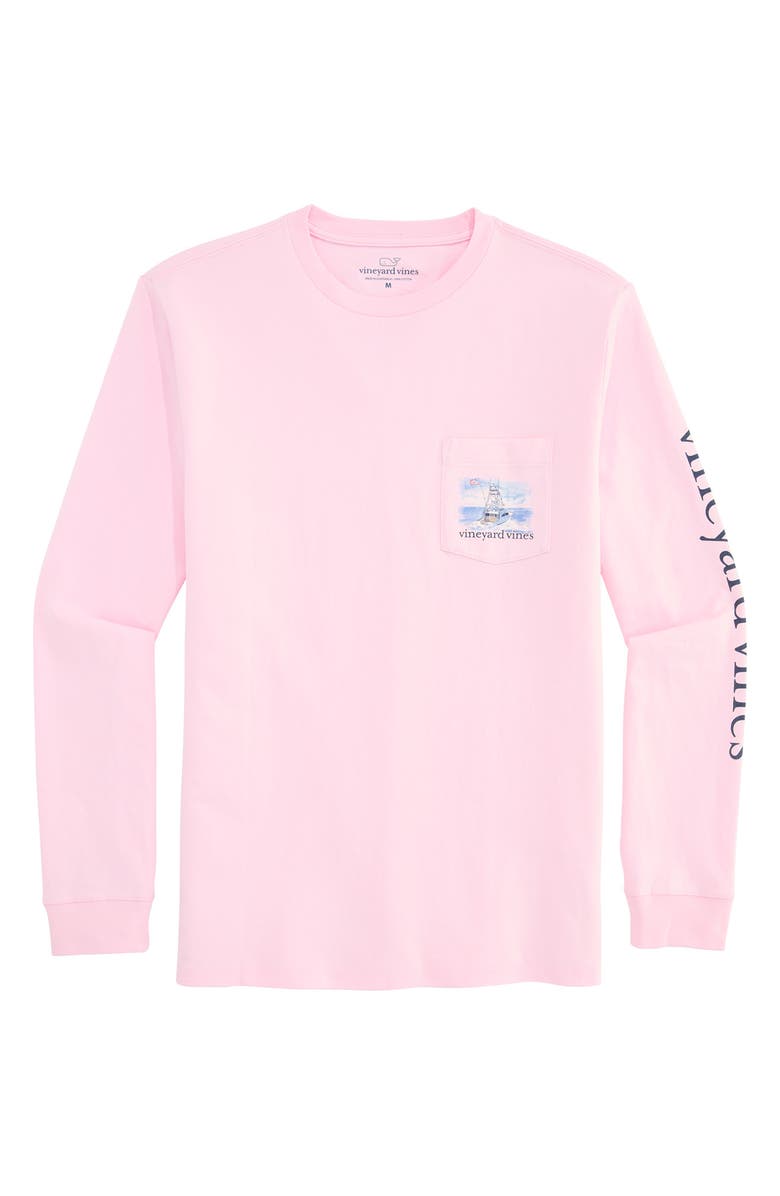 vineyard vines Shining Sea Long Sleeve Cotton Graphic Pocket T-Shirt, Main, color, Pink Drink