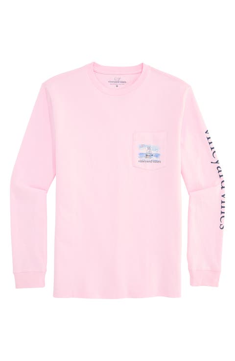 Shining Sea Long Sleeve Cotton Graphic Pocket T-Shirt