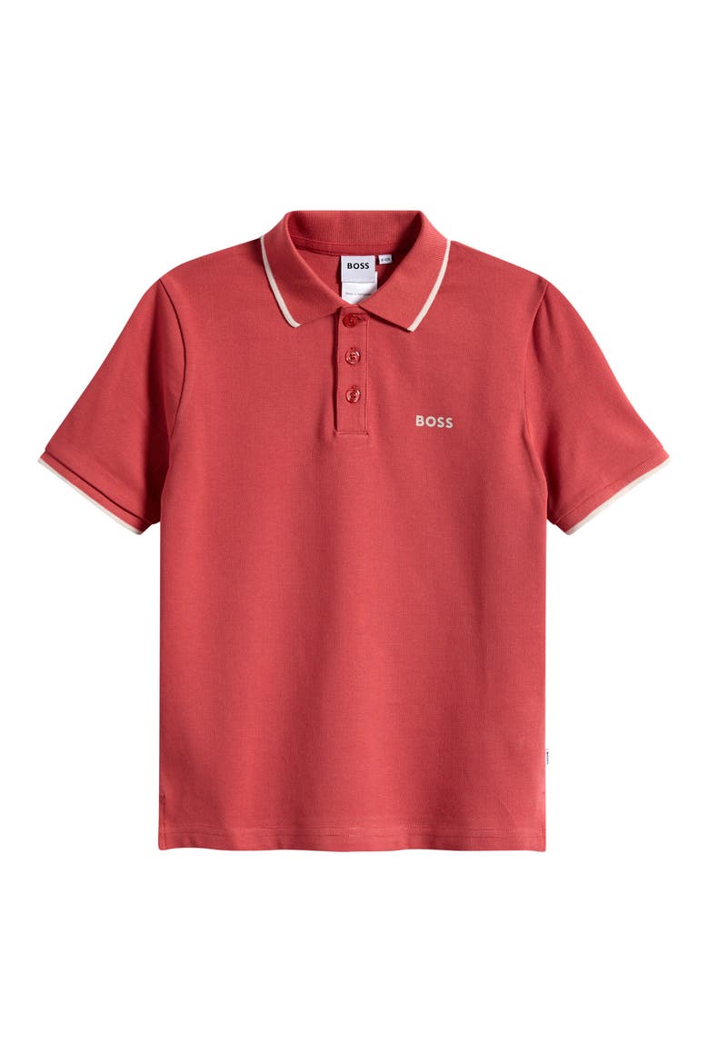 Kids' Tipped Cotton Piqué Polo, Main, color, RASBERRY